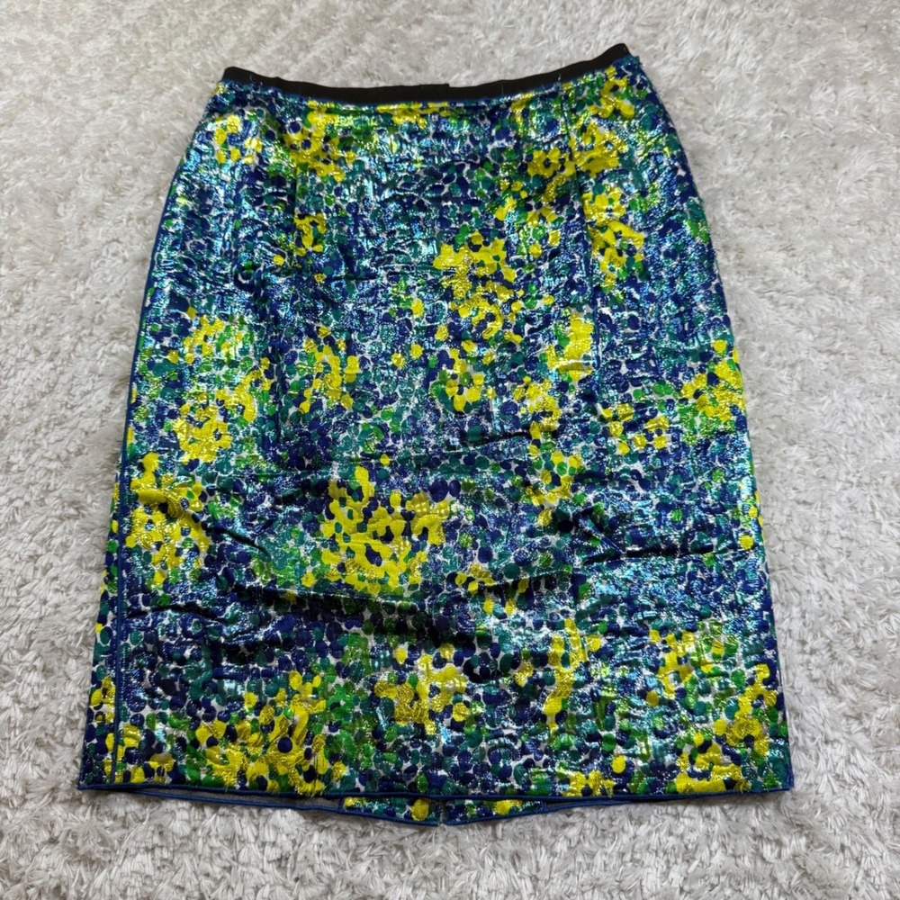 Marc Jacobs Skirt 2 Metallic Blue Green Yellow Floral Pencil Garden Y2K Party